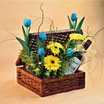 Mixed Flowers & Red Wine Box Basket