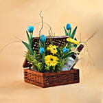 Mixed Flowers & Red Wine Box Basket