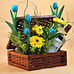 Mixed Flowers & Red Wine Box Basket