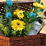 Mixed Flowers & Red Wine Box Basket