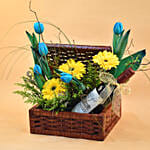 Mixed Flowers & Red Wine Box Basket