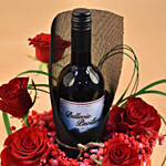 Mixed Flowers & Red Wine Gift Box