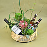 Mixed Flowers & Wine Basket