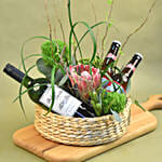 Mixed Flowers & Wine Basket