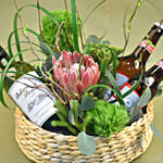 Mixed Flowers & Wine Basket