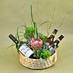 Mixed Flowers & Wine Basket