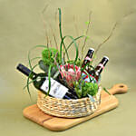 Mixed Flowers & Wine Basket