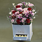 Red & Pink Flowers Box Arrangement