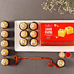 Sneh Elegant Gold Rakhi with Soan Papdi & Ferrero Rocher