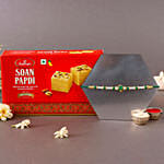 Sneh Fancy Green Rakhi & Soan Papdi