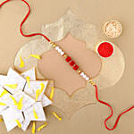 Sneh Red White Pearl Rakhi & Kaju Katli