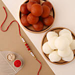 Sneh White Pearls Rakhi & Sweets Tin