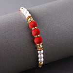 Sneh Red White Pearl Rakhi with Danish Cookies