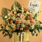 Blissful Mixed Flowers Golden Stand