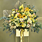 Graceful Mixed Flowers Golden Stand