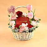 Mixed Flowers & Chocolates Willow Basket