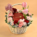 Mixed Flowers & Chocolates Willow Basket