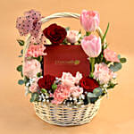 Mixed Flowers & Chocolates Willow Basket