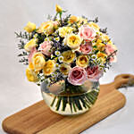 Elegant Mixed Flowers Fish Bowl Vase