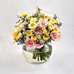 Elegant Mixed Flowers Fish Bowl Vase
