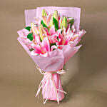 Passionate Oriental Pink Lilies with Birthday Balloon