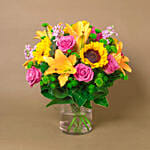 Vivid Flowers Bunch With Birthday Balloons