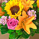 Vivid Flowers Bunch With Birthday Balloons