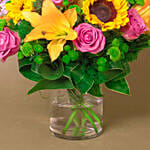 Vivid Flowers Bunch With Birthday Balloons