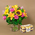 Vivid Flowers Bunch With Ferrero Rocher