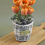 Orange Tulips Willow Basket