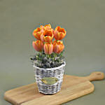 Orange Tulips Willow Basket