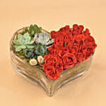 Red Roses & Succulents Heart Shaped Vase