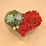 Red Roses & Succulents Heart Shaped Vase