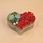 Red Roses & Succulents Heart Shaped Vase