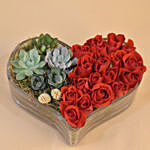 Red Roses & Succulents Heart Shaped Vase