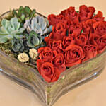 Red Roses & Succulents Heart Shaped Vase