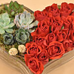 Red Roses & Succulents Heart Shaped Vase