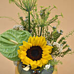 Sunflower & Green Anthurium Fish Bowl Vase