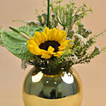 Sunflower & Green Anthurium Fish Bowl Vase