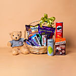 Exotic Chocolates Brown Willow Basket With Teddy