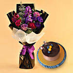 Alluring Mixed Flowers Bouquet with Chocolate Cake