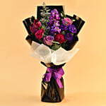 Alluring Mixed Flowers Bouquet with Chocolate Cake