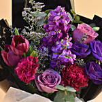 Alluring Mixed Flowers Bouquet with Chocolate Cake