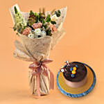 Dazzling Mixed Flowers Bouquet with Chocolate Cake
