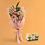 Dignified Mixed Flowers Bouquet with Ferrero Rocher