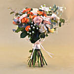 Flamboyant Mixed Flowers Bunch with Anniversary Balloon Set