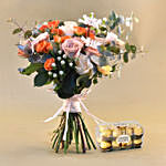 Flamboyant Mixed Flowers Bunch with Ferrero Rocher