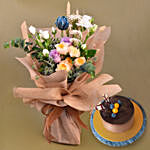 Glorious Mixed Flowers Bouquet with Chocolate Cake