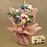 Glorious Mixed Flowers Bouquet with Ferrero Rocher