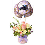 Mesmerising Floral Charm Arrangement with Anniversary Balloon Set